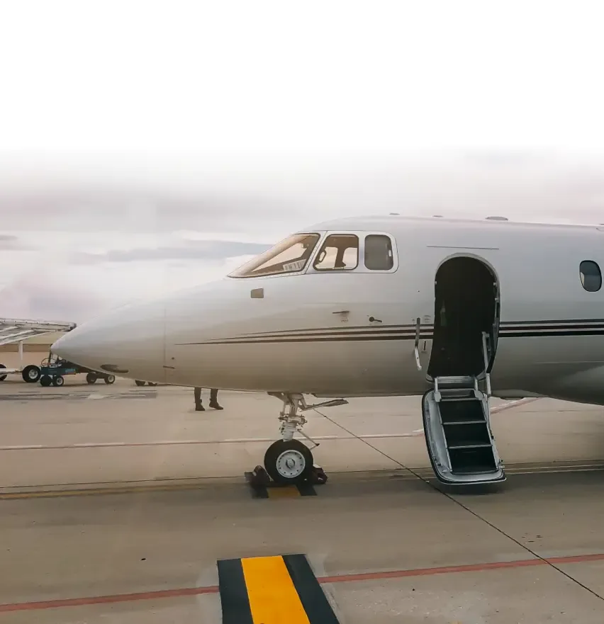 A Falconaero private jet on the apron
